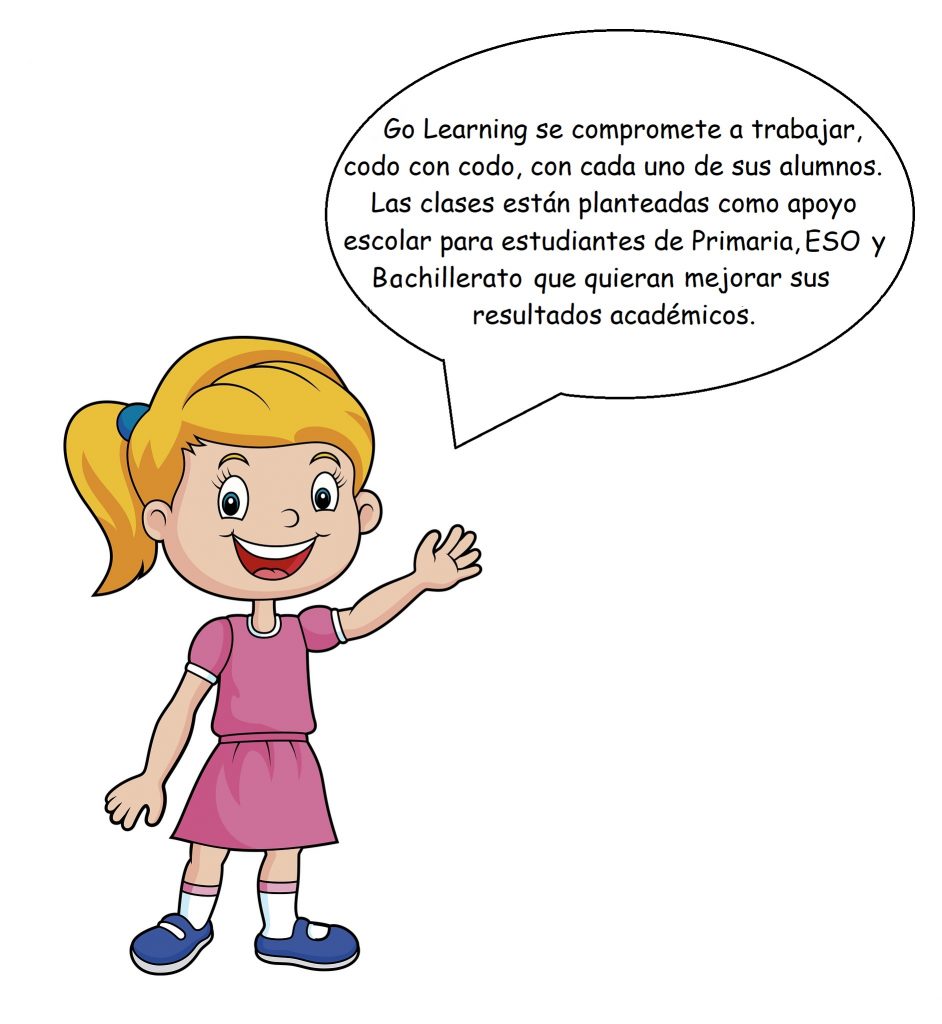 Imagen dibujo de niña señalando las clases de apoyo y refuerzo para primaria, ESO, Bachillerato