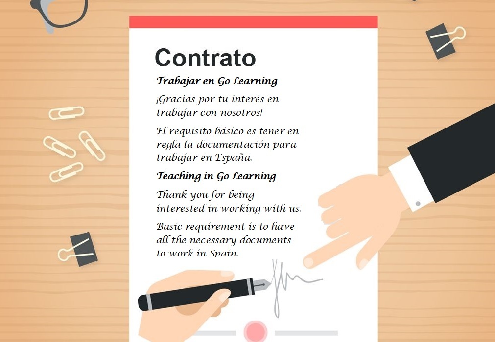 Imagen de la firma de un contrato de trabajo por profesor nativo de idiomas con Go Learning