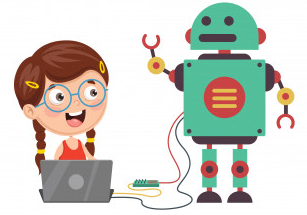 Imagen dibujo de niño en clase de robótica utilizando lenguaje de programación tipo Scratch. Tecnología Academia Miramadrid Paracuellos